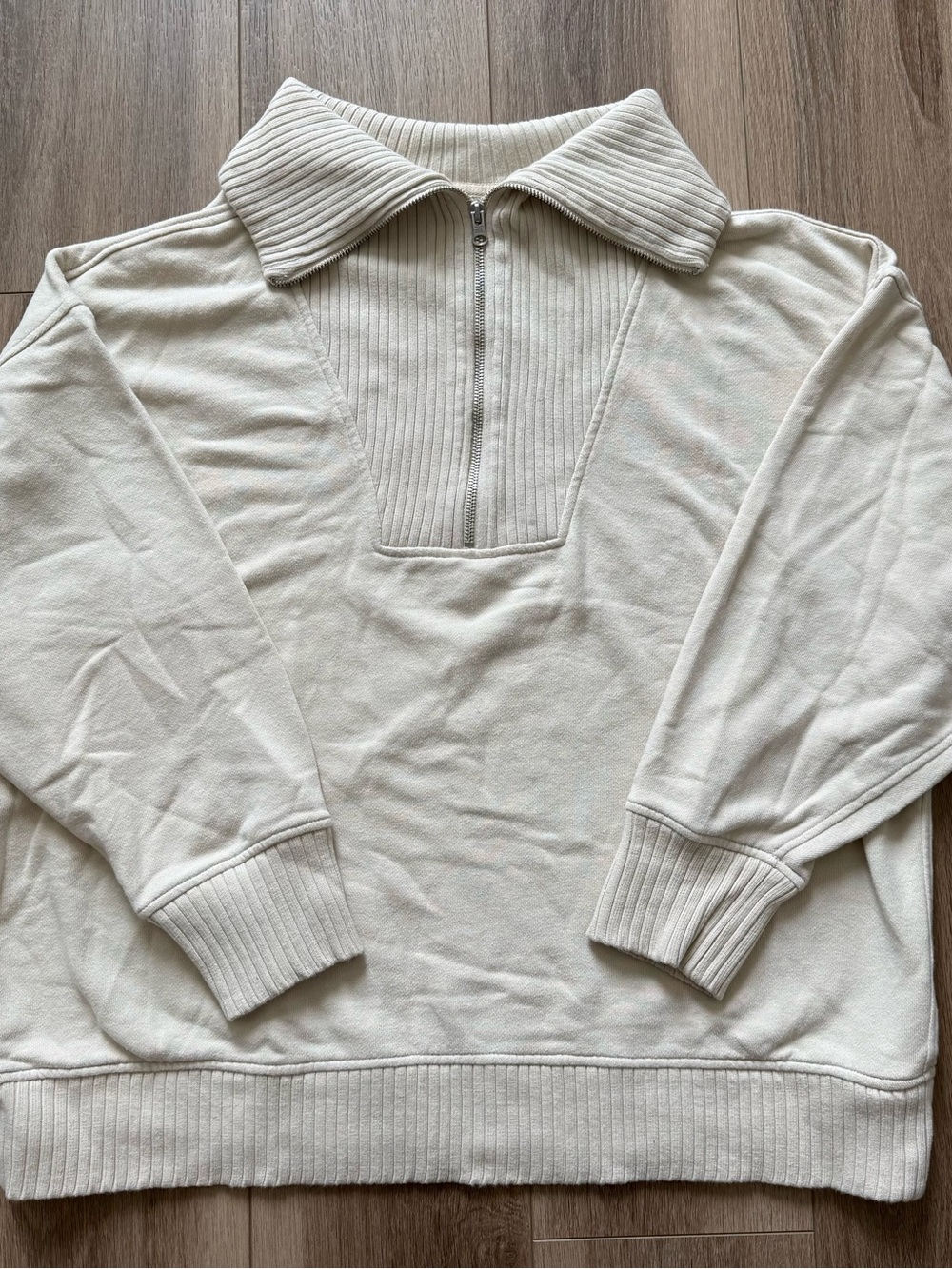 Aerie women's Cream Half-Zip Ribbed Collar Pullover Sweater size Large